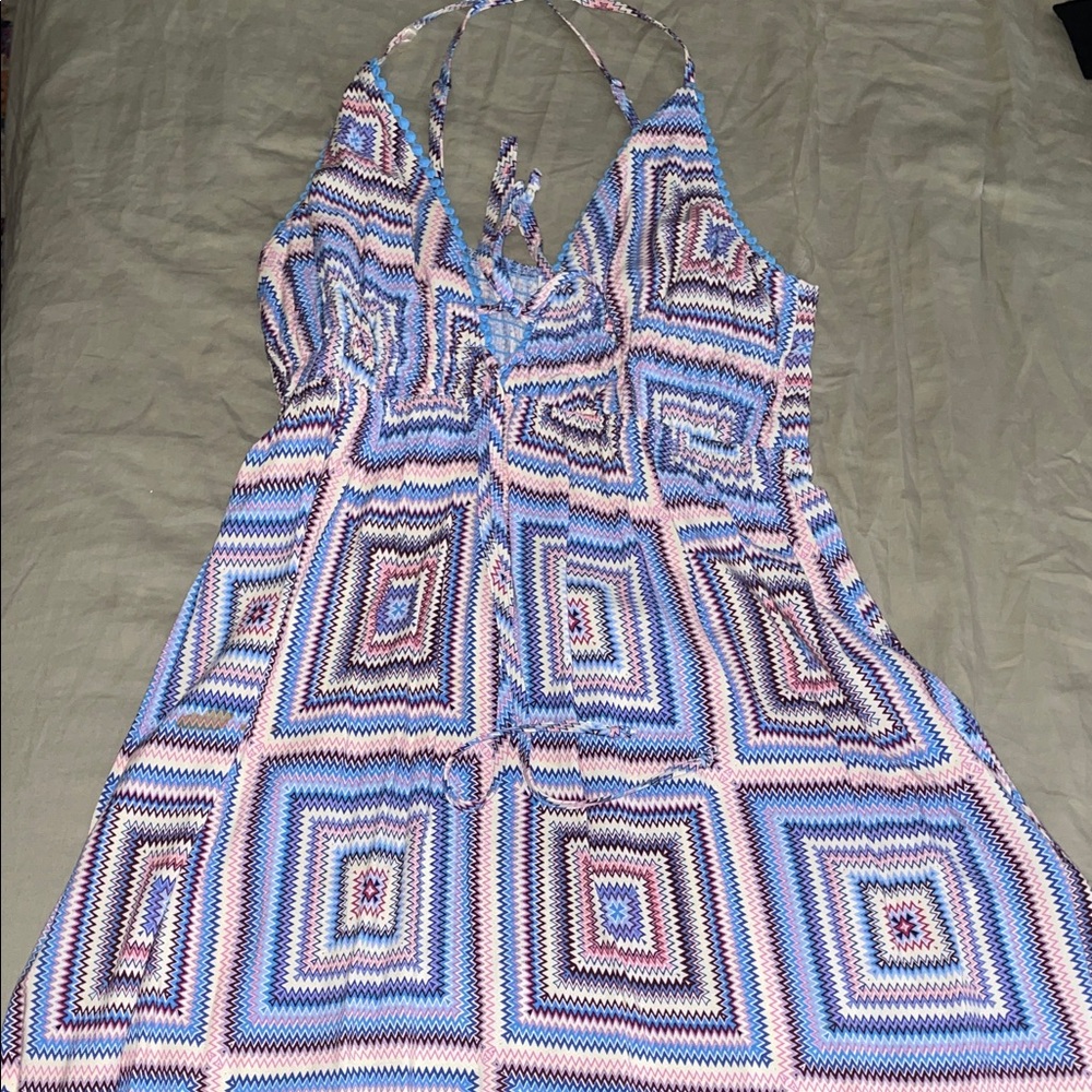 Geometric Patterned Halter Dress